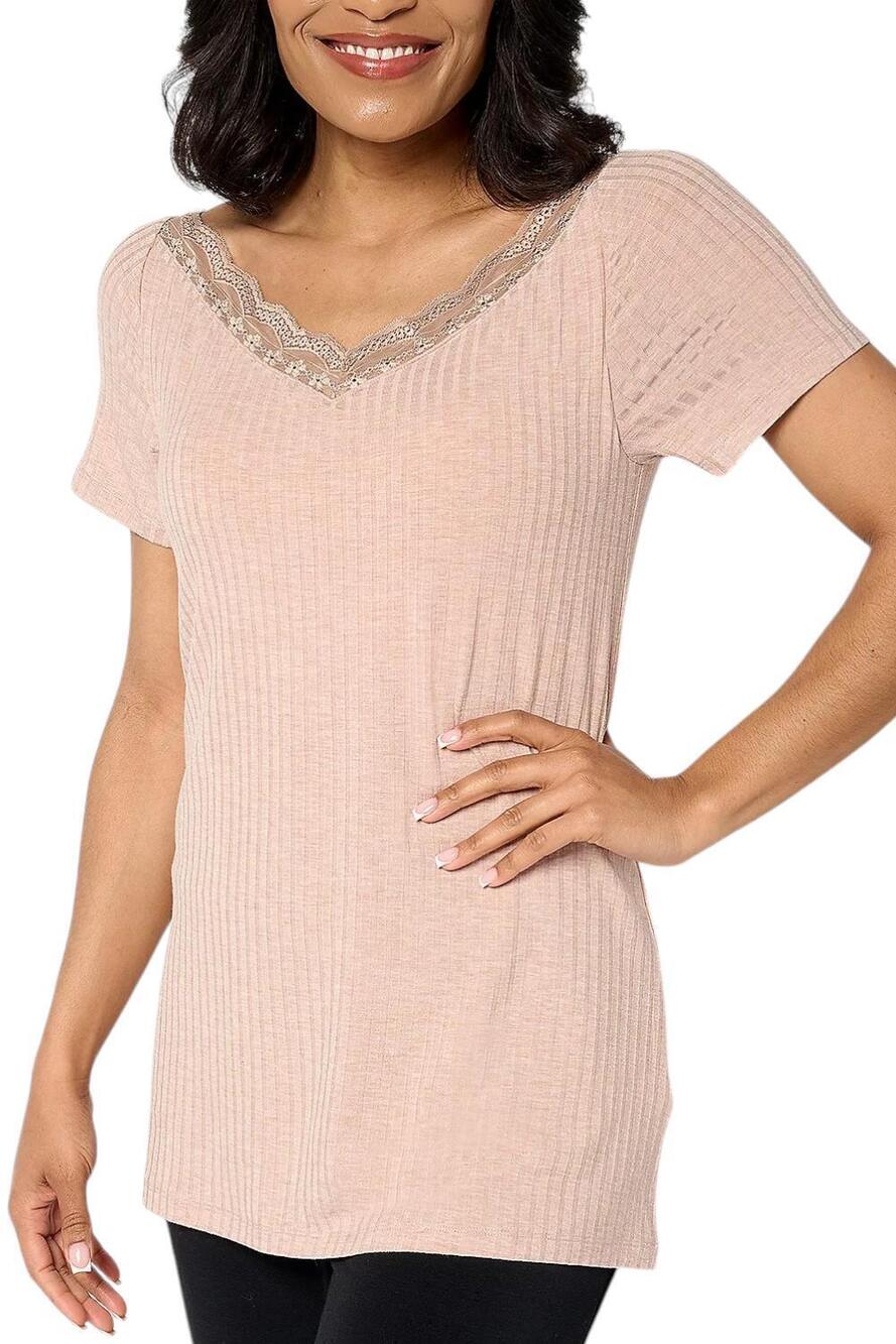 Modern Soul Women's Radiant Rib Lace Top w/Support System Heather Sand - Regular